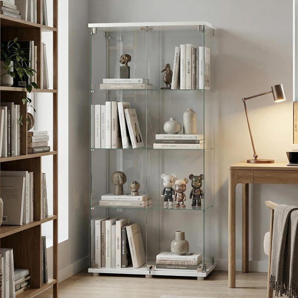 Glass Cabinet Display - Tempered Glass Display Cabinet, 4-Tier Curio