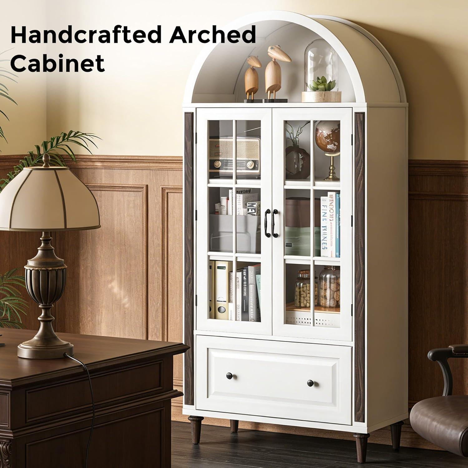 71” Handcrafted Arched Bookcas - огляд і ціна Glass Cabinet Display