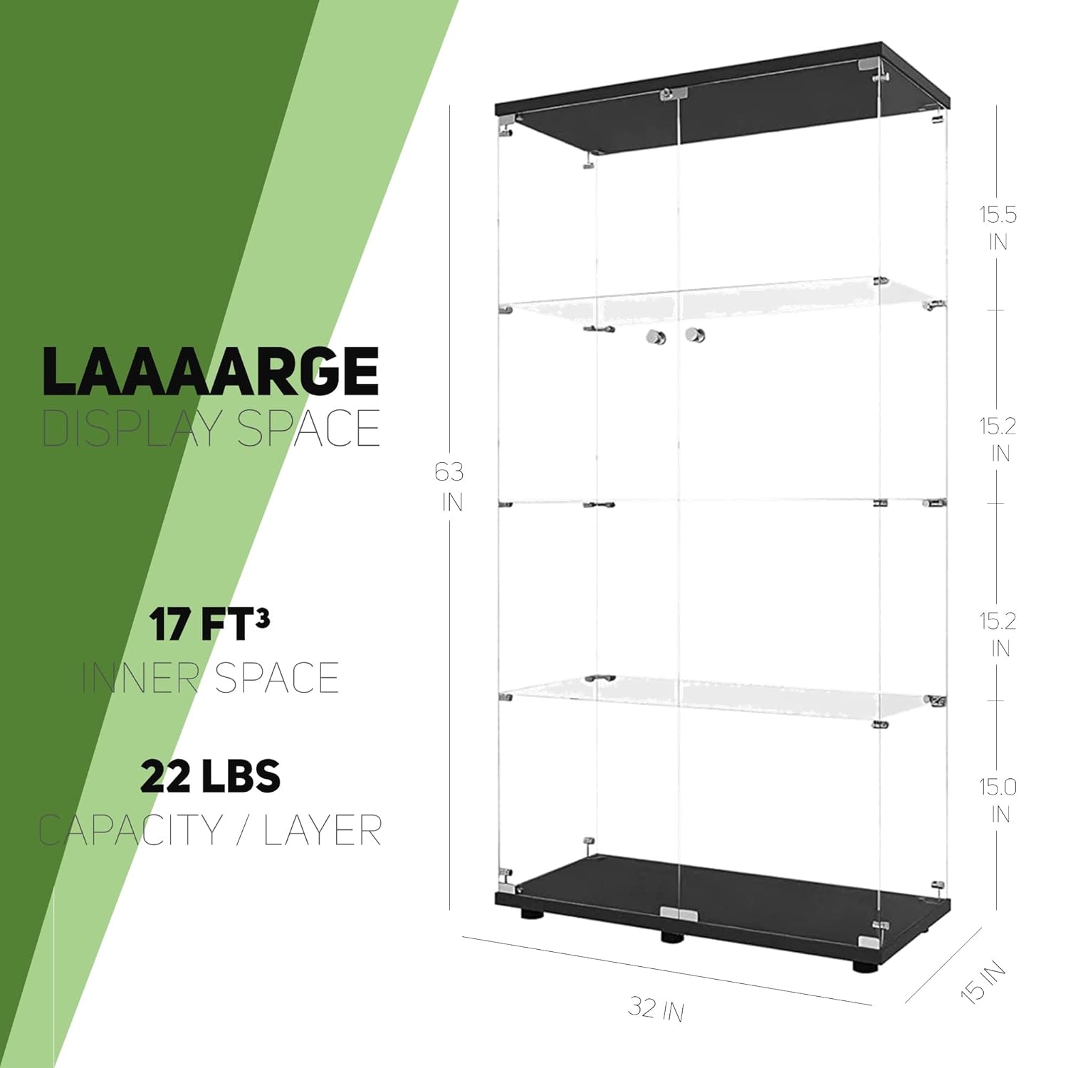 Glass Display Cabinet with 4 S - огляд і ціна Glass Cabinet Display